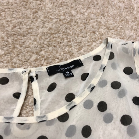 Soprano Sheer Sleeveless Polka Dot Peplum Top - Picture 2 of 2